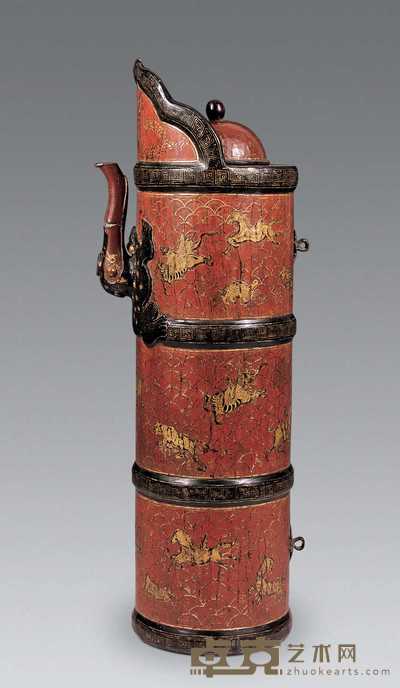 明万历 漆器海兽纹多穆壶 高43cm